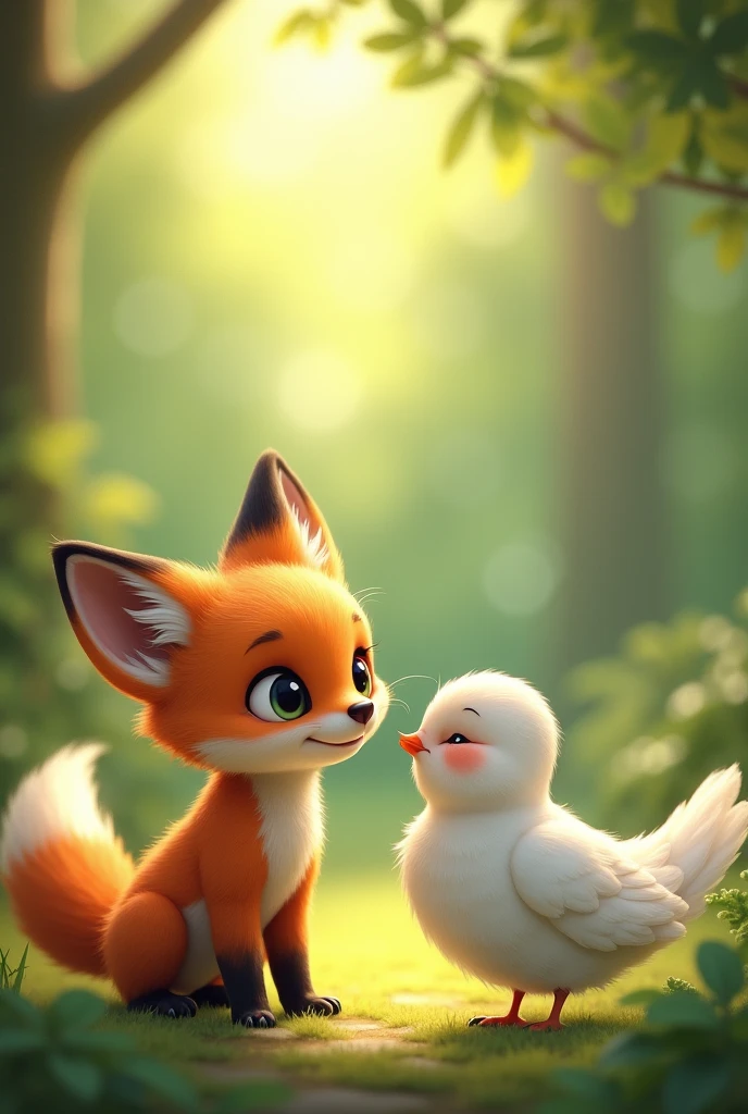 Baby fox with a dove