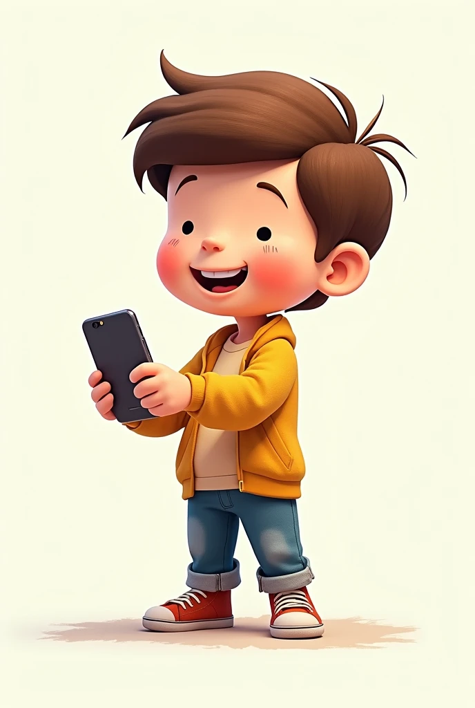 Boy doodle 3d holding mobile phone 