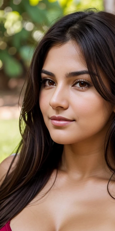 One with dark brown hair and dark eyes, medium breasts ,Paraguayan with a Roman nose and small eyes 
