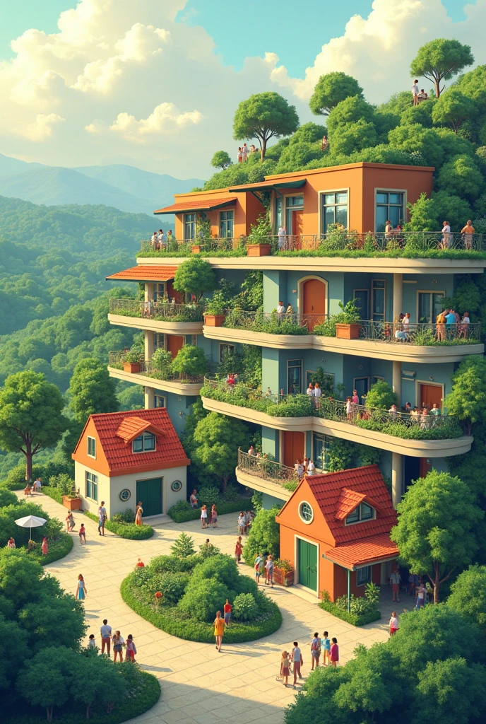 Graphic interpretation of the concepts of housing, sustainability, habitat and city from a socio-humanistic, cultural and environmental perspective, easy to draw