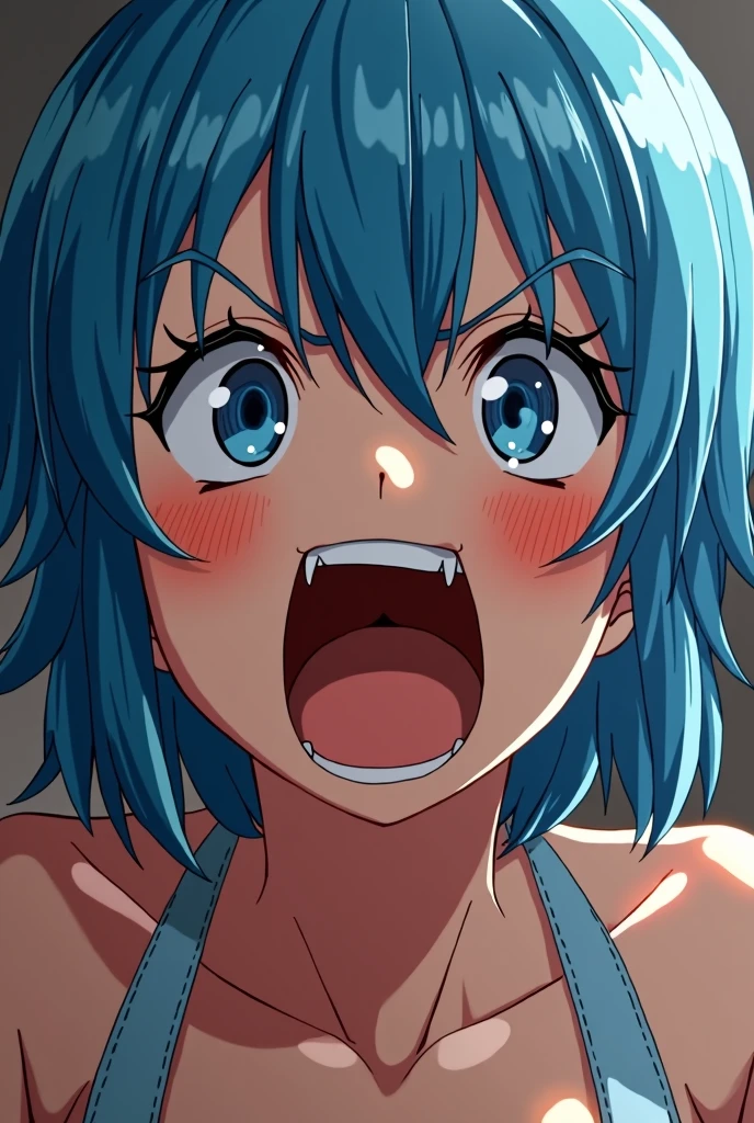 bulma, hair blue, ahegao, mouth, wet