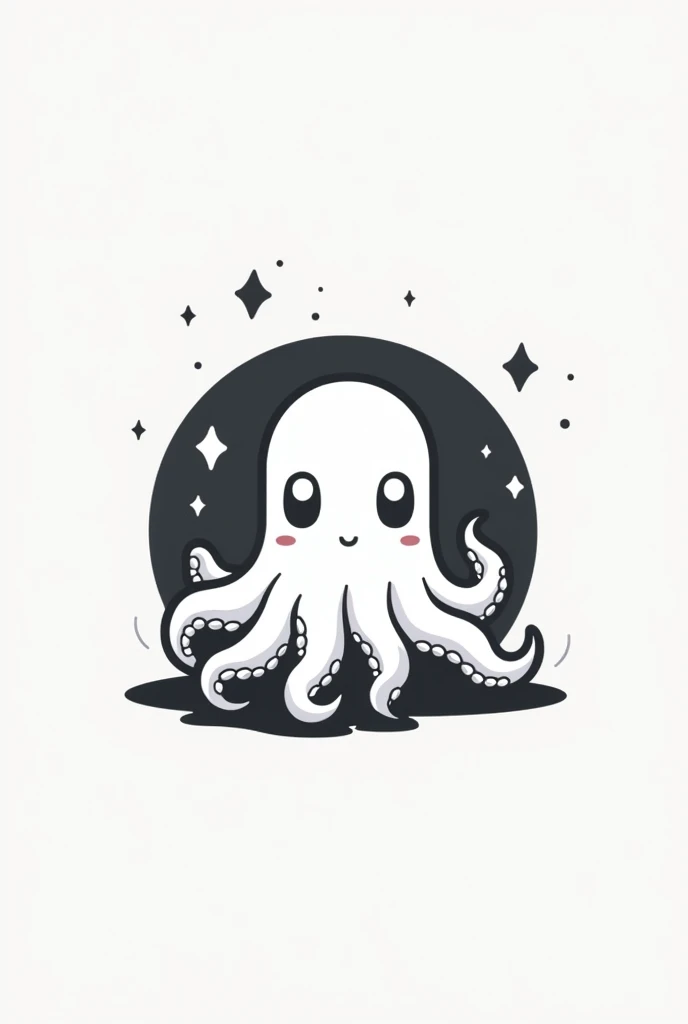 Logo video game company, an octopus wearing a bedsheet pretending to be a ghost, flat icon, black and white