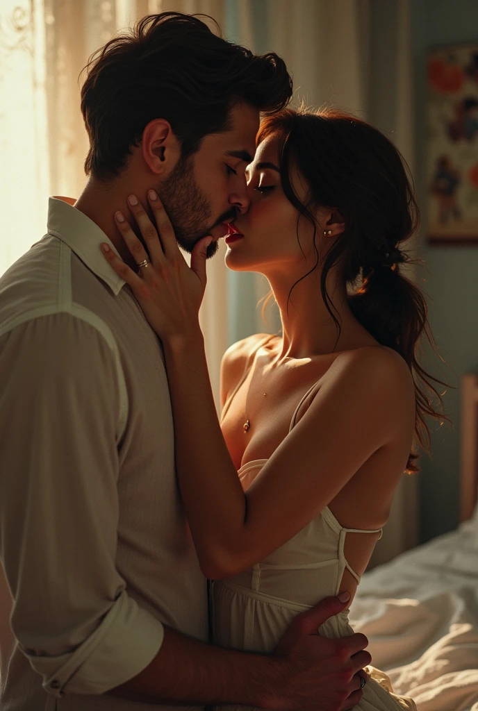 Beautiful woman kissing a man