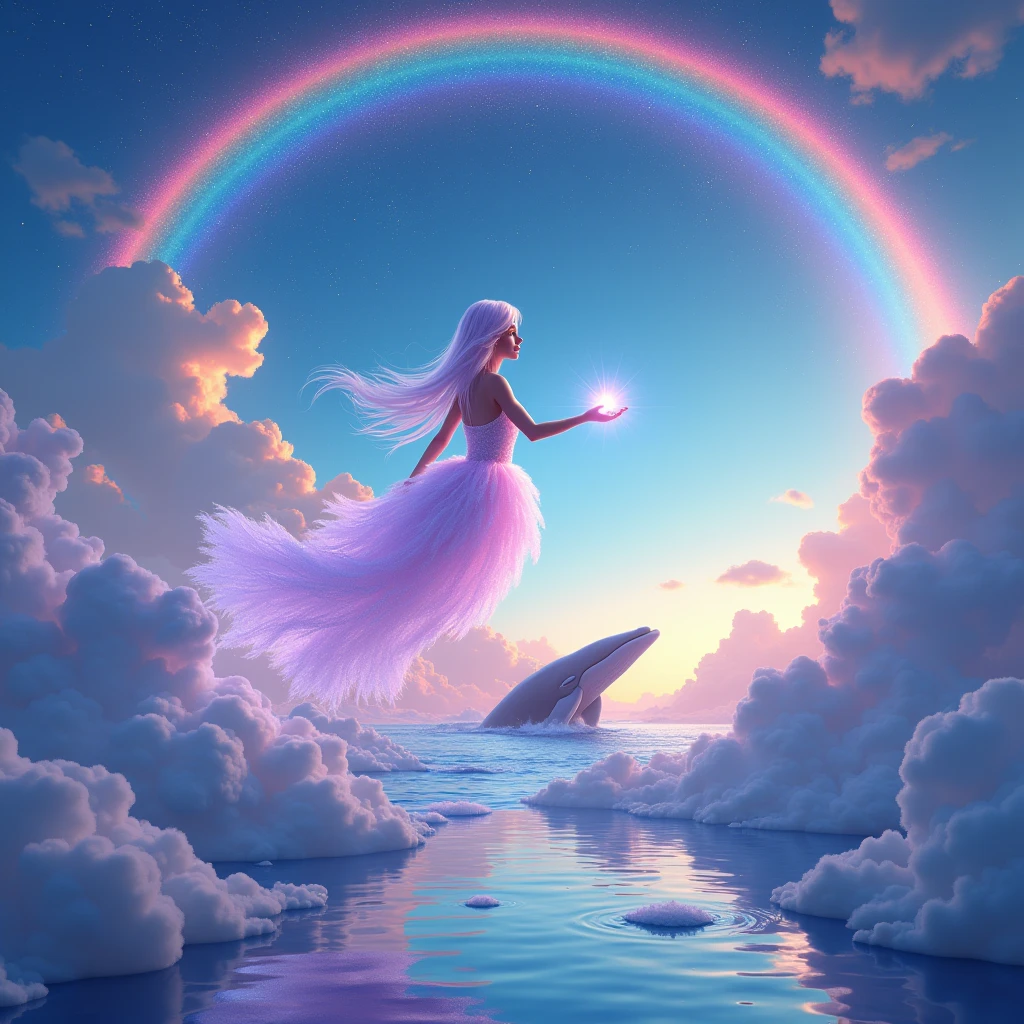 magical world, dust, cloud, sky, blue, tyla, pink, stars, rainbow, Whale 