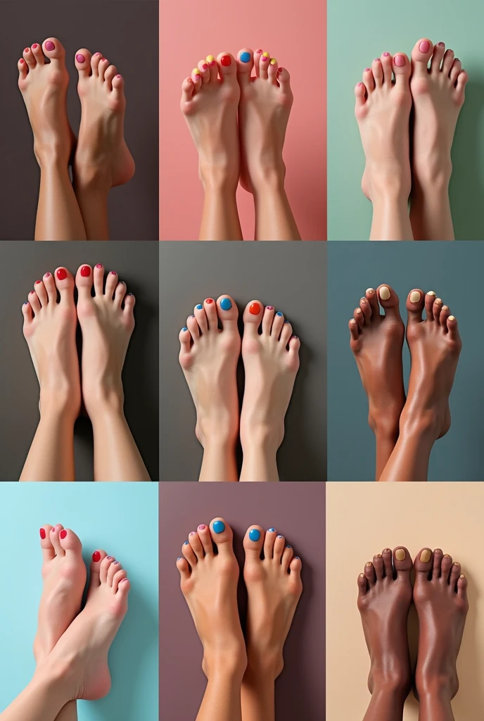 10 photos différentes de ces pieds avec différents vernis et différentes poses