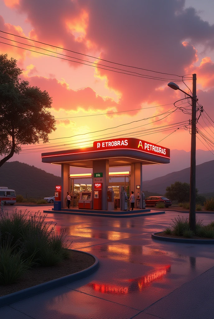 A BR Petrobrás gas station at sunset l