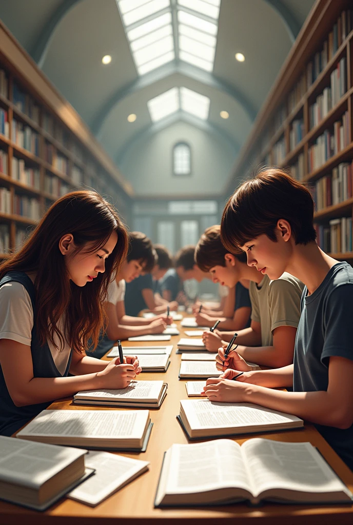 students reading recommended texts, make it clear that they are university students and texts