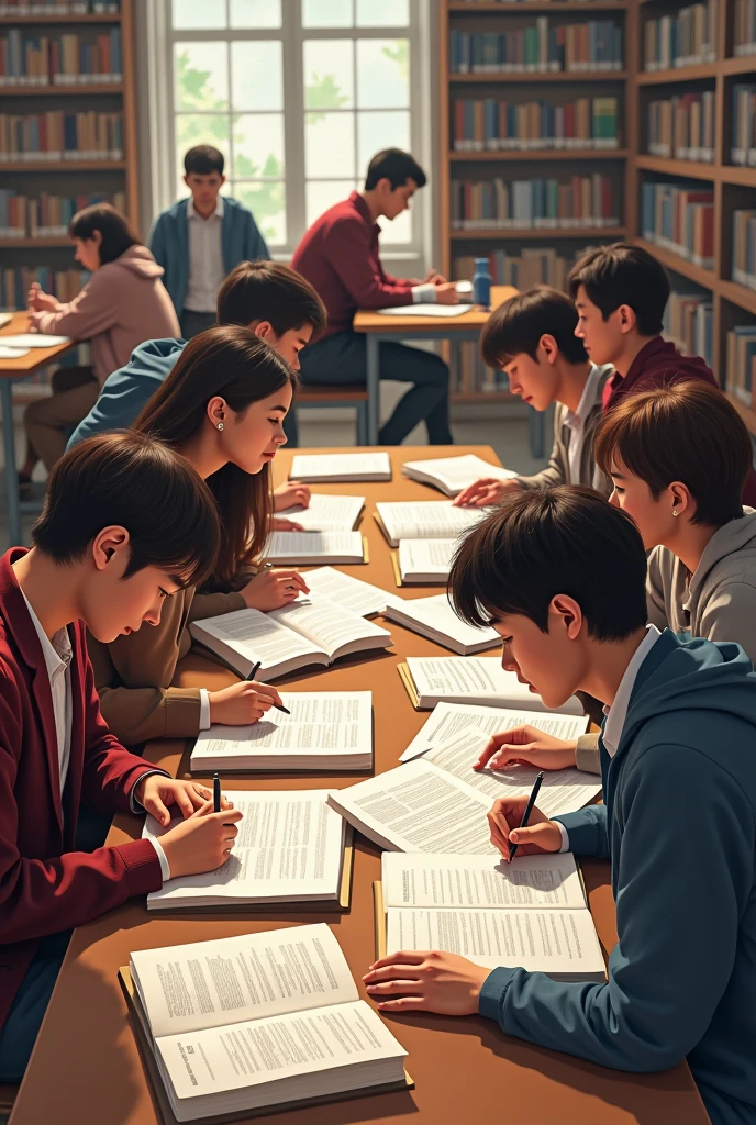 students reading recommended texts, make it clear that they are university students and texts