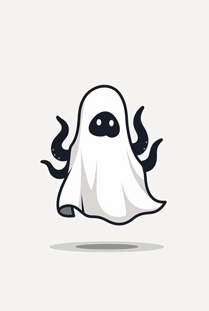 Logo video game company, an octopus wearing a bedsheet pretending to be a ghost, flat icon, black and white, black octopus, white bedsheet 