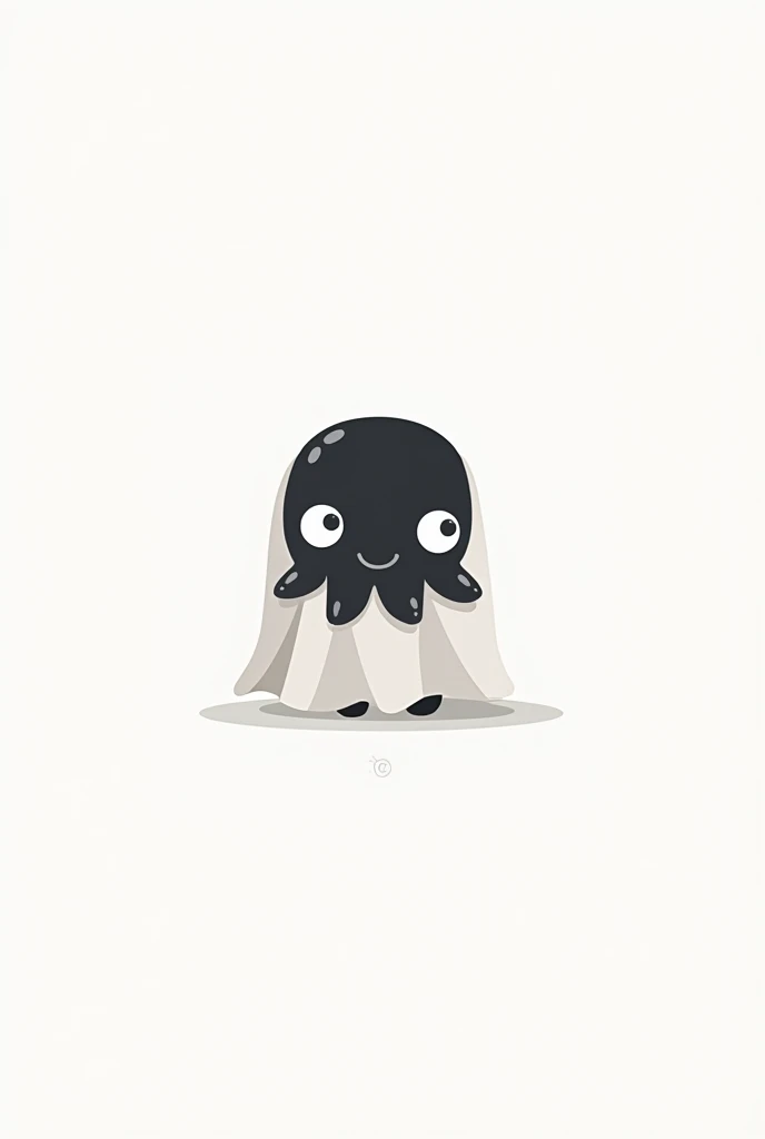 Logo video game company, an octopus wearing a bedsheet pretending to be a ghost, flat icon, black and white, black octopus, white bedsheet