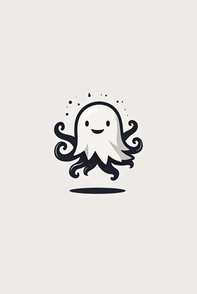 Logo video game company, an octopus wearing a bedsheet pretending to be a ghost, flat icon, black and white, black octopus, white bedsheet 