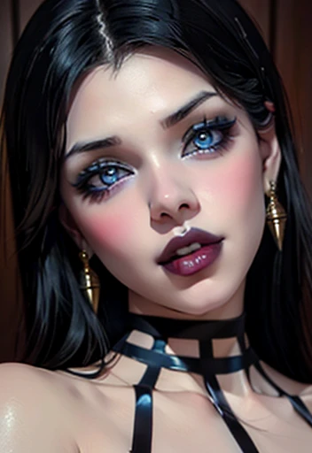 Spectacular nsfw beautiful girls with blue eyes black hair, Voluminous lips upturned nose extraordinary beauty and very detailed, sexy and provocative busty image 1.2 high resolution 12k gothic makeup