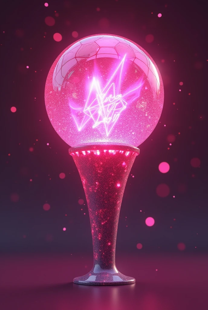 I want a kpop lightstick with a pink round shape with glitter and very detailed with details similar to Kiss of Life that matches Ilinx