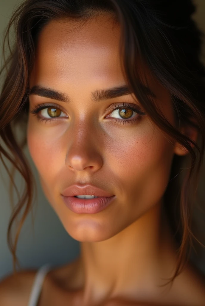 Tanned with brown eyes 
