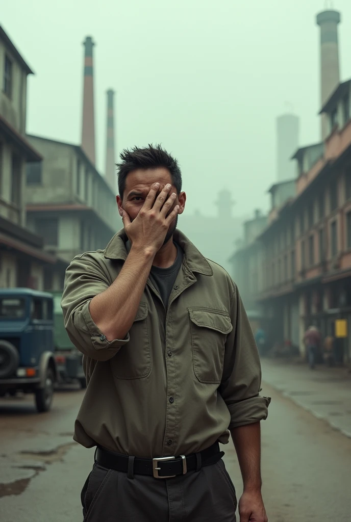 Hi, I want a person covering their nose because of an offensive smell., that is in an area adjacent to an industrial zone even if it does not cause harm to human health