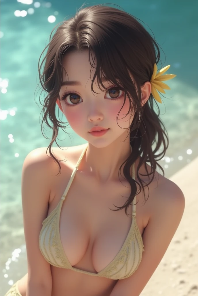 Realistic photos、Focus on the face of a cute high school girl、Bikini