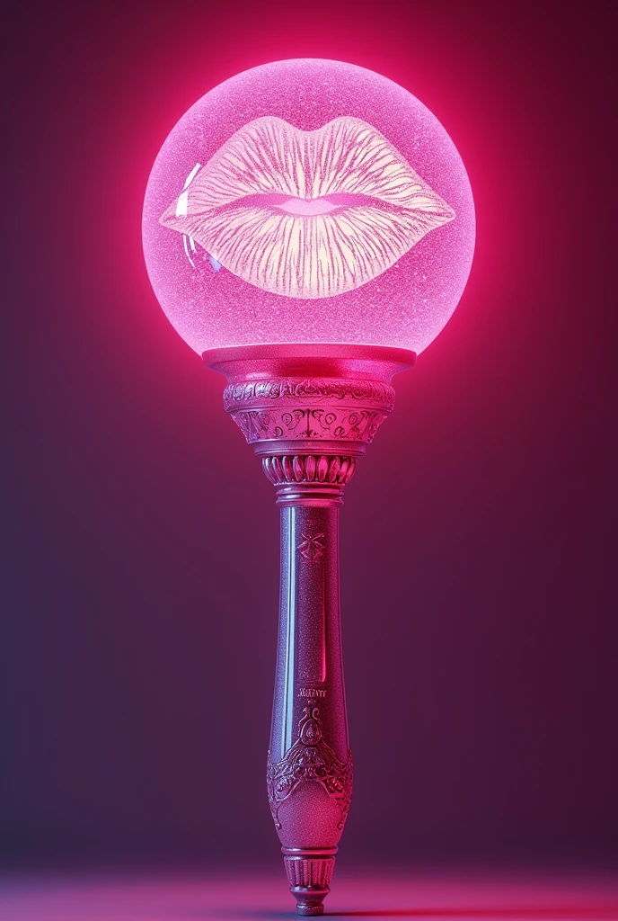 I want a kpop lightstick with a pink round shape with glitter and very detailed with details similar to Kiss of Life and with the name Ilinx inside.
