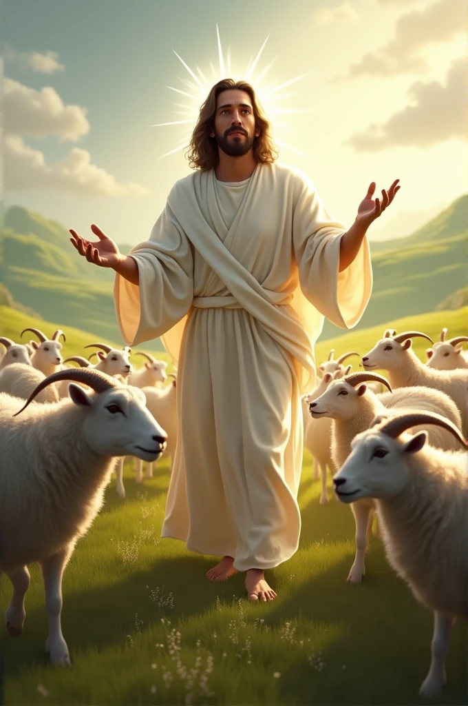Create an image of Jesus separating the sheep 