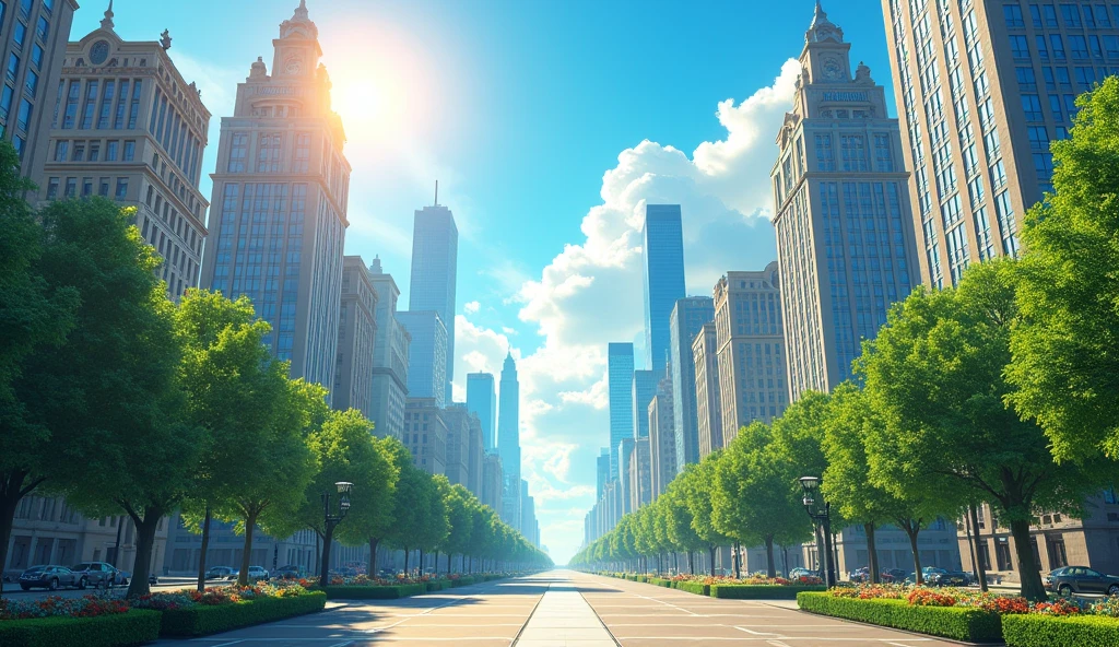Create a sunny day city without people