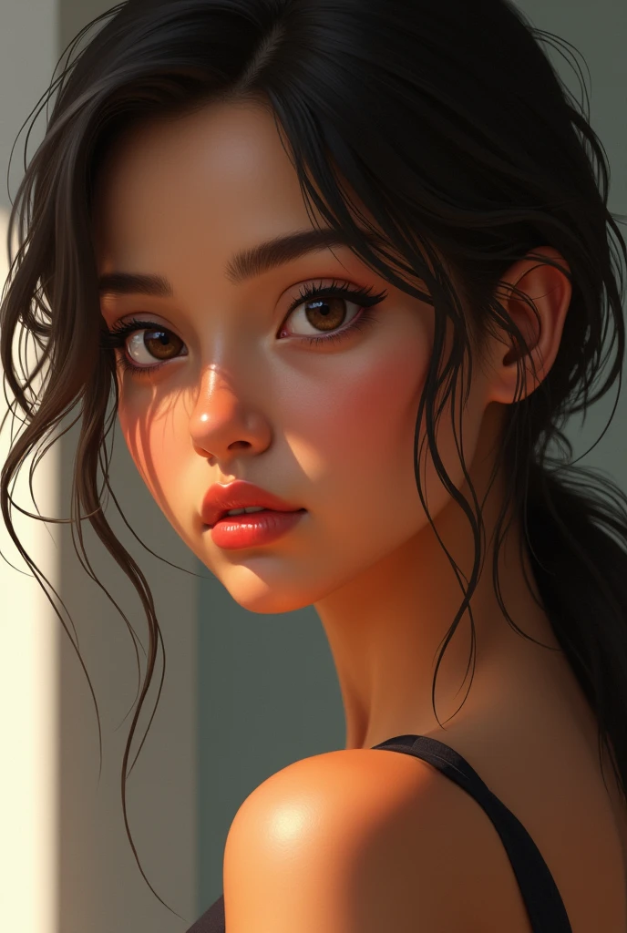 Tanned with brown eyes in profile