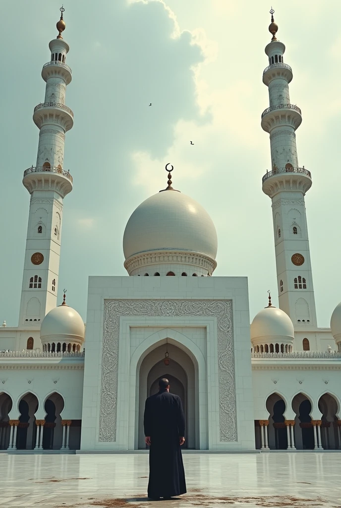 Masjidul nobobi with sad man
