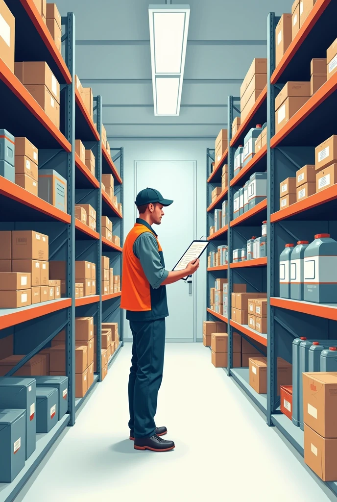Generate a simple vector illustration, of a person removing products from a stockroom