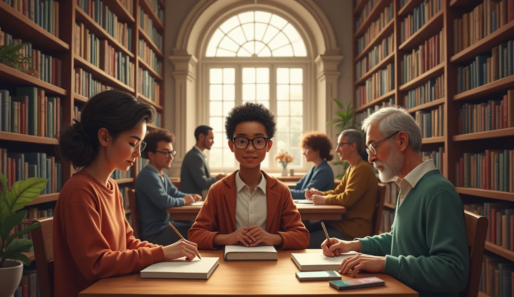 people of various ethnicities in a library