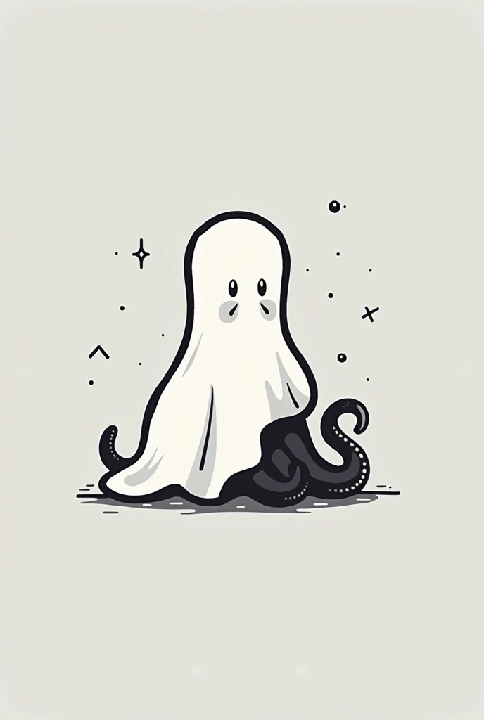 Logo video game company, an octopus wearing a bedsheet pretending to be a ghost, flat icon, black and white, black octopus, white bedsheet