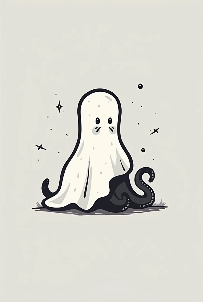 Logo video game company, an octopus wearing a bedsheet pretending to be a ghost, flat icon, black and white, black octopus, white bedsheet