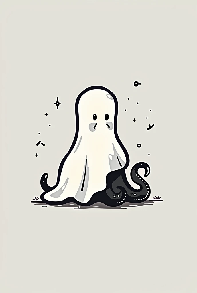 Logo video game company, an octopus wearing a bedsheet pretending to be a ghost, flat icon, black and white, black octopus, white bedsheet
