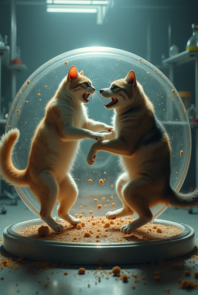 Cats and dogs fighting on a petri dish