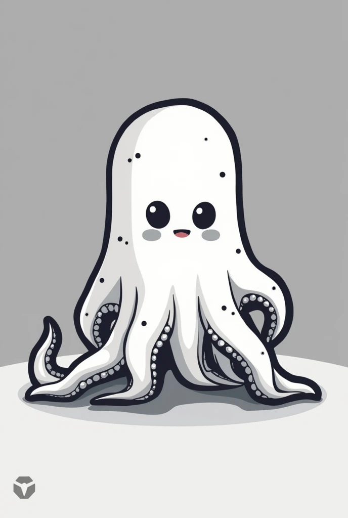 Logo video game company, an octopus wearing a bedsheet pretending to be a ghost, flat icon, black and white