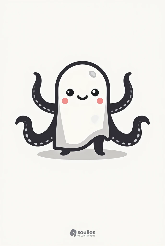 Logo video game company, an octopus wearing a bedsheet pretending to be a ghost, flat icon, black and white