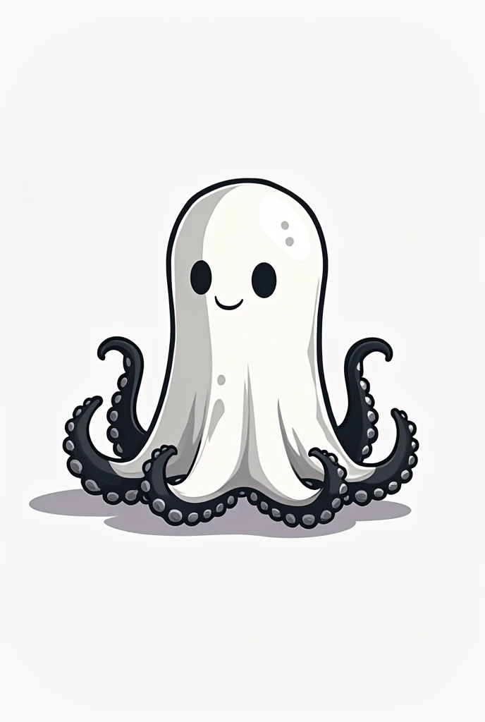 Logo video game company, an octopus wearing a bedsheet pretending to be a ghost, flat icon, black and white
