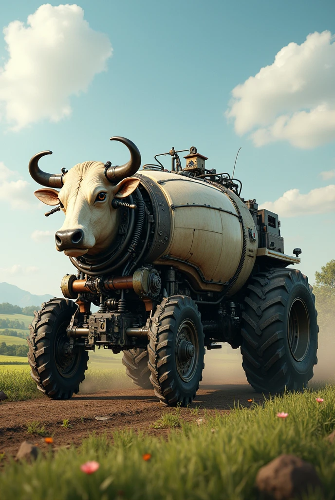 Picture of a cow tractor That&#39;s not a cow tractor I don&#39;t want a steampunk look That&#39;s too childish for me, please a real cow tractor as it could really exist