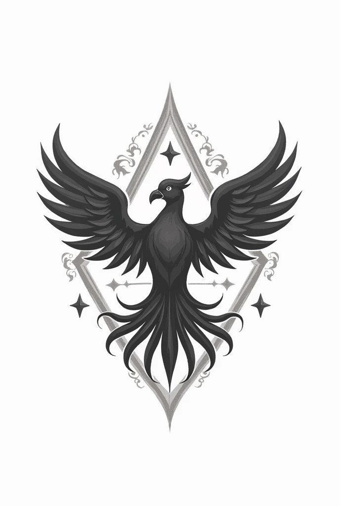 Generate a logo for a scout group badge related to the phoenix plus a 2d drawing in black and white