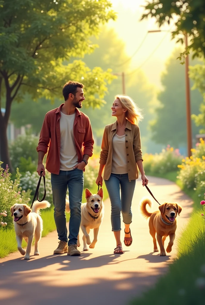 Couple walking dogs pamphlet