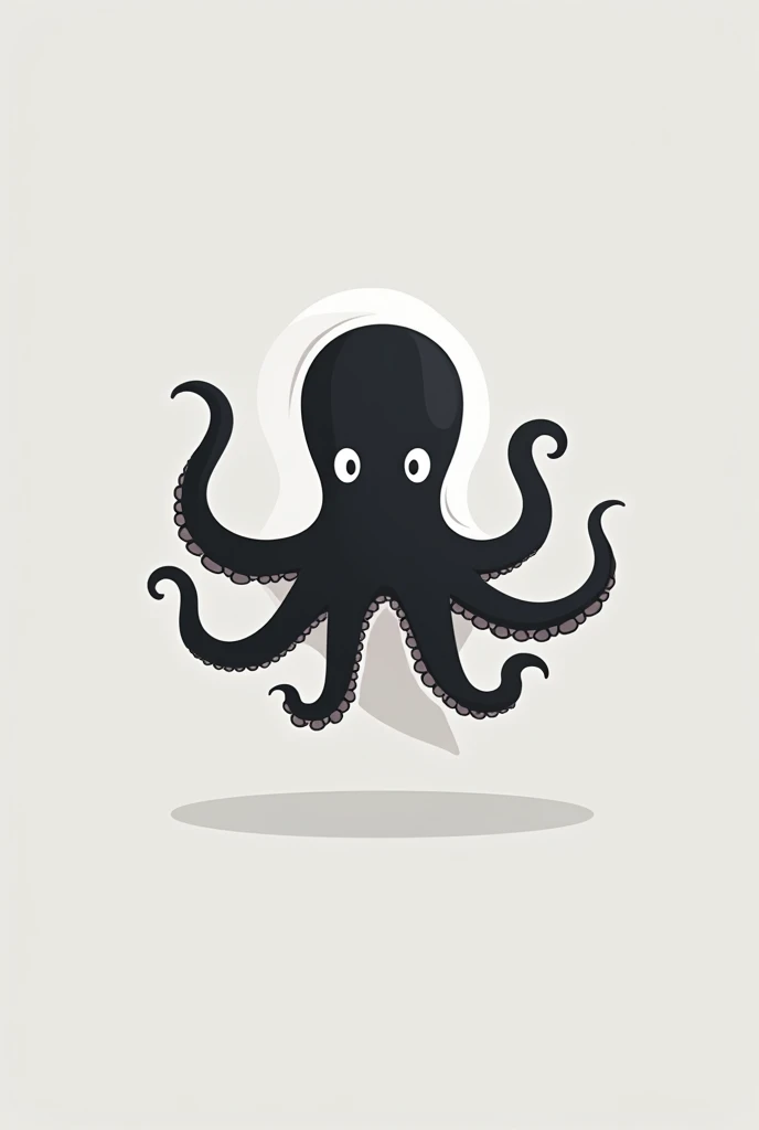 Logo video game company, an octopus wearing a bedsheet pretending to be a ghost, flat icon, black and white, black octopus, white bedsheet 