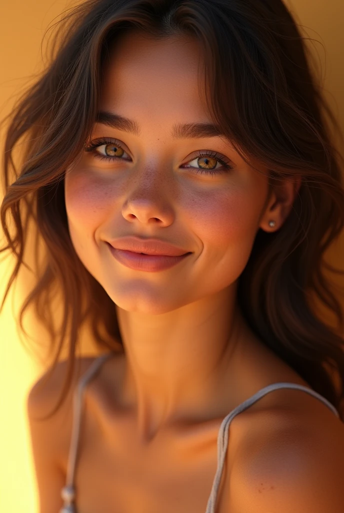 A young tanned woman with brown eyes