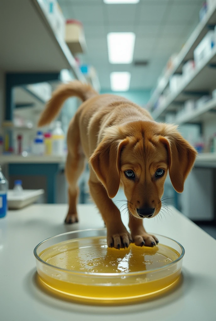 Dog pooping on a petri dish