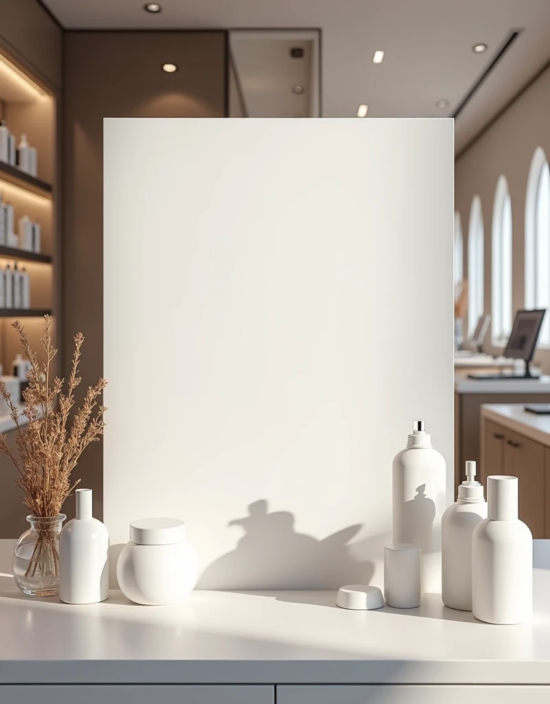 Poster size width 280 x 360 cm of white color mockups, IN A PERFUMERY PREMISES