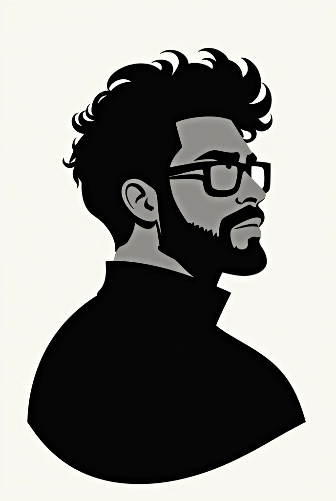 Create a logo for a YouTube channel of a silhouette of a man with curly hair, with a goatee, mustache and glasses.