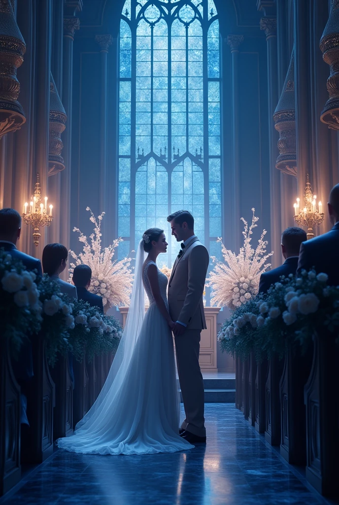 Dark blue wedding with beige groom