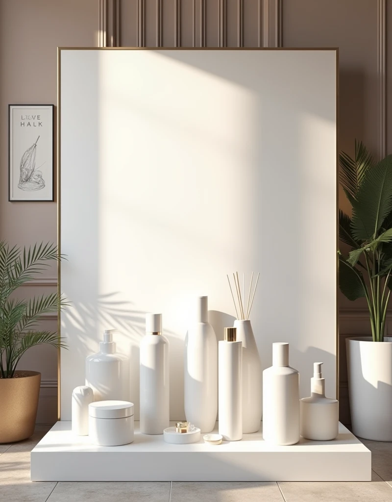 Poster size width 280 x 360 cm of white color mockups, IN A PERFUMERY PREMISES