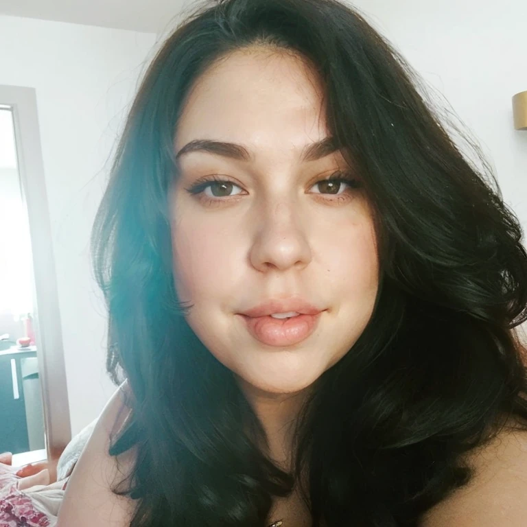 Woman with a very voluptuous body, White skin, by rubio, seductive smile, thick lips, giant breasts, Wide hips, short waist, pose sexy