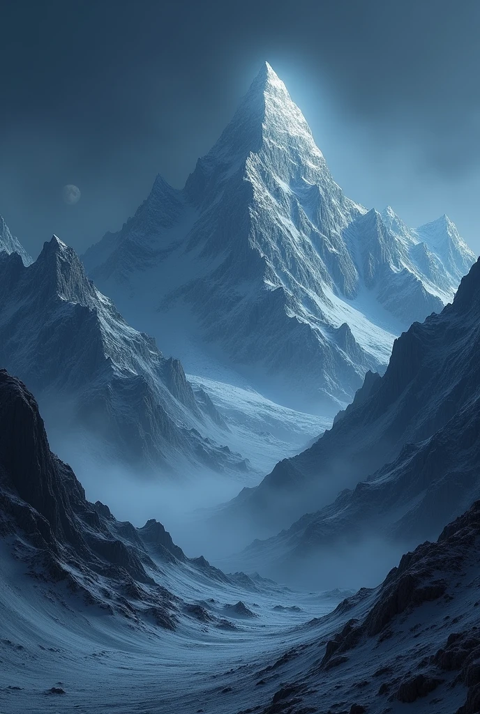 (photorealism:1.2), mountain landscape in the dark of the moon