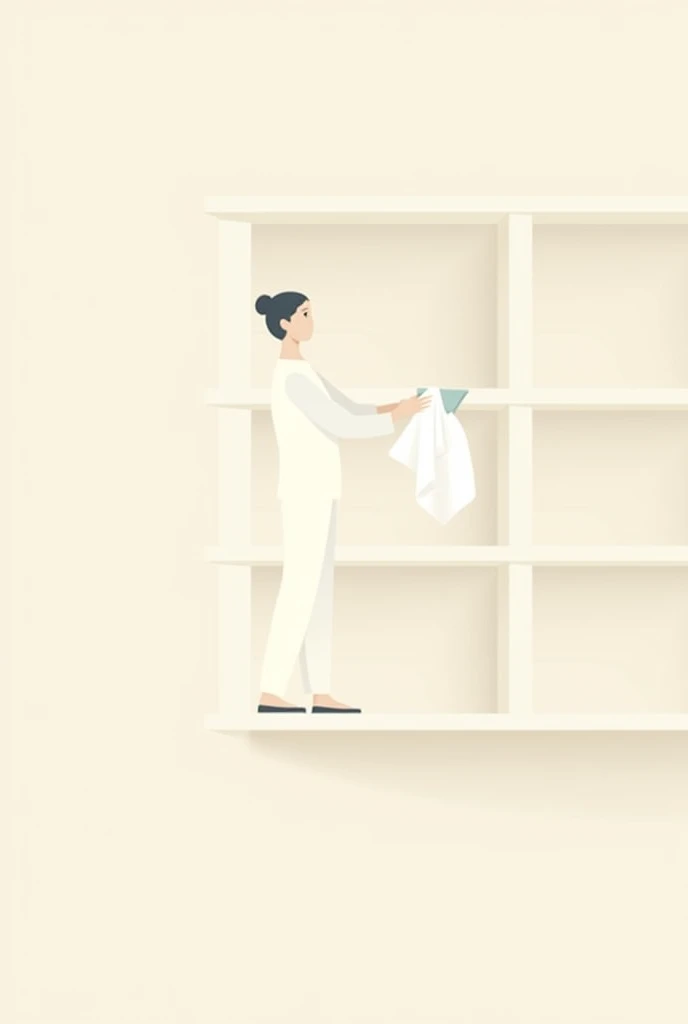 Generate a simple vector illustration, of a person wiping an empty shelf with a cloth in his hand