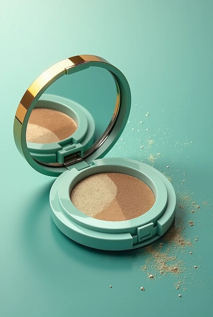 make makeup highlighter, for a brand called walancy with aqua green and gold packaging
