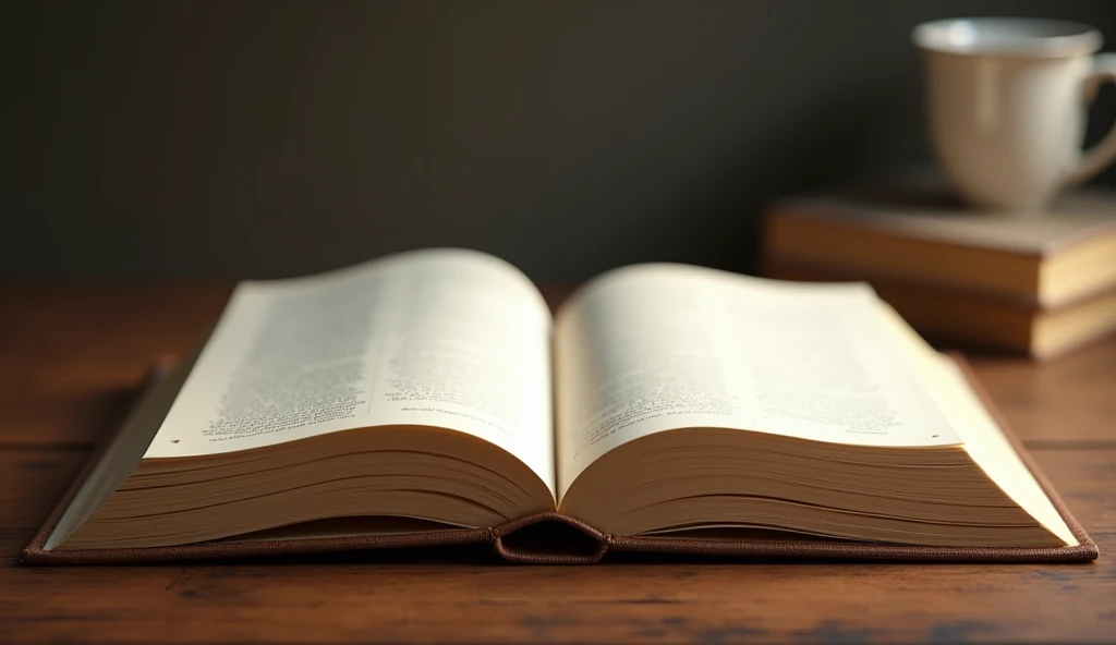 Generates an open book in the foreground where you can see the two open pages with nothing on them.