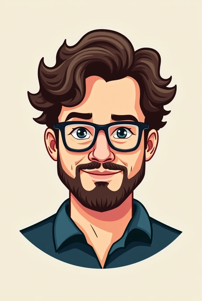 Create a logo for a curly-haired man's YouTube channel, with a goatee (without a full beard), and glasses.